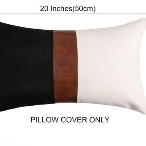 NEW 2 Thick Black Linen Farmhouse Lumbar Throw Pillow Cover Vegan Leather 12x20”